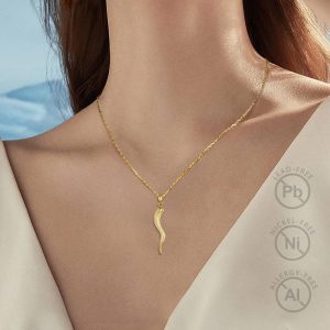 18K Gold Plated 925 Sterling Silver Italian Horn necklace